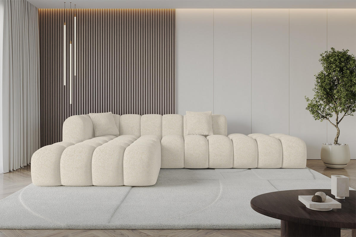 ROHOVÁ SEDACÍ SOUPRAVA s otomanem vlevo OLEA-L2 - 289x176x71 cm krémová - černá/krémová, kompozitní dřevo/textil (289/176cm)