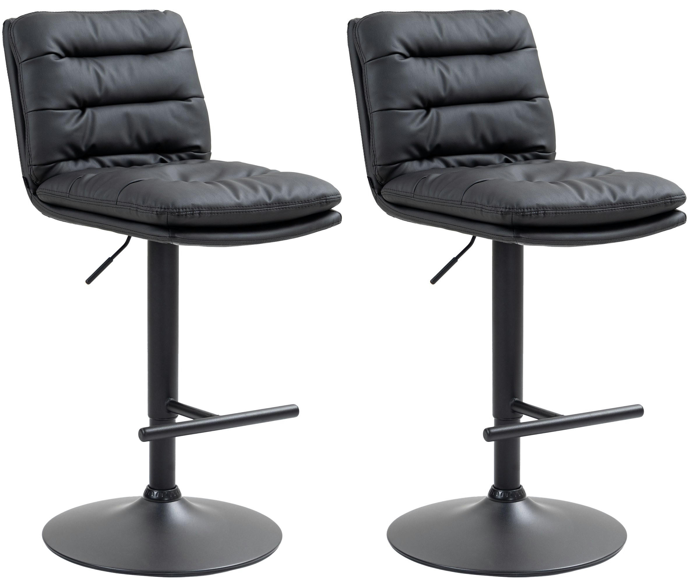 BARHOCKER 2er Set Lederlook schwarz - Schwarz, Textil/Metall (42/94/56cm) - CLP