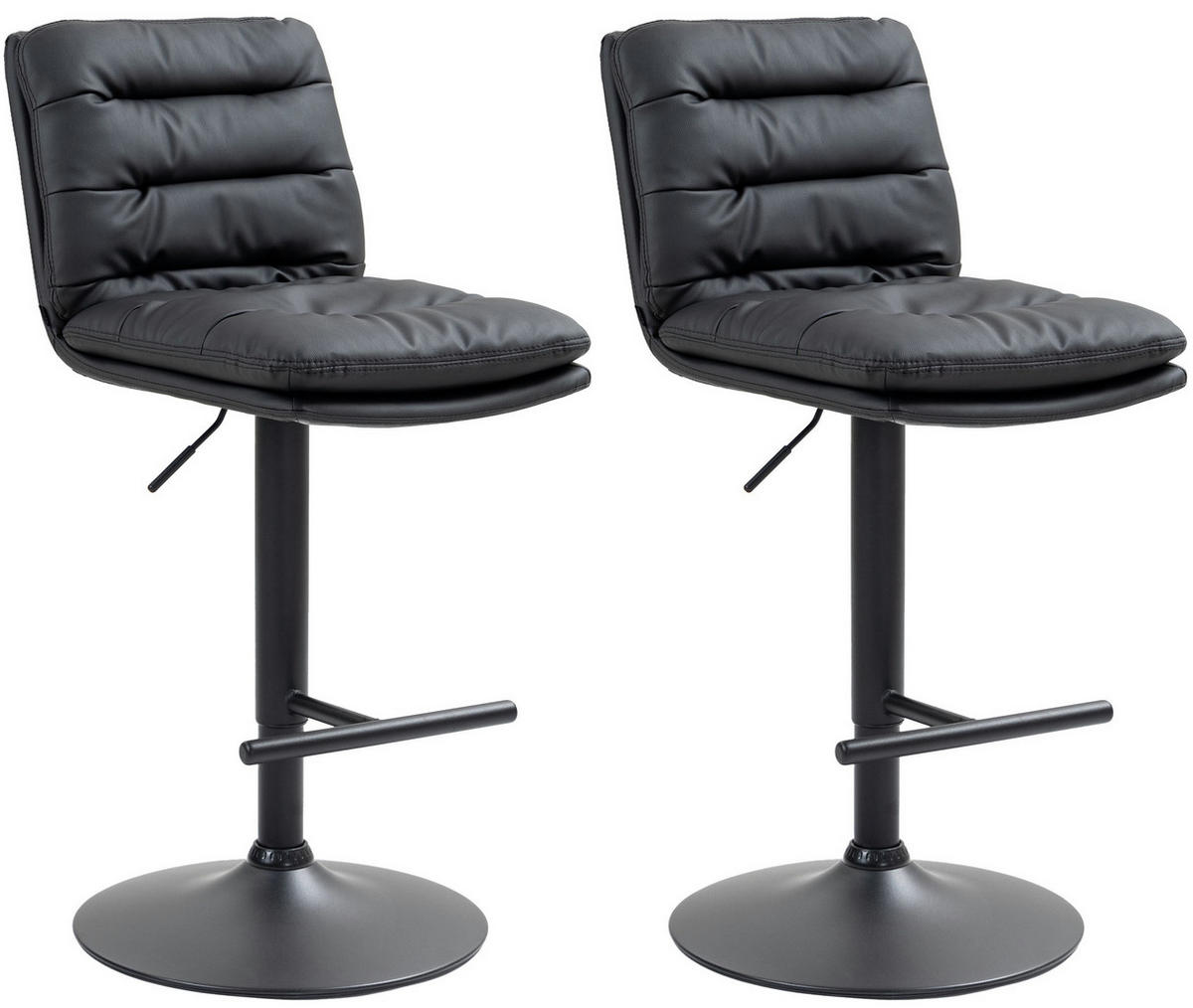 BARHOCKER 2er Set Lederlook schwarz - Schwarz, Textil/Metall (42/94/56cm) - CLP