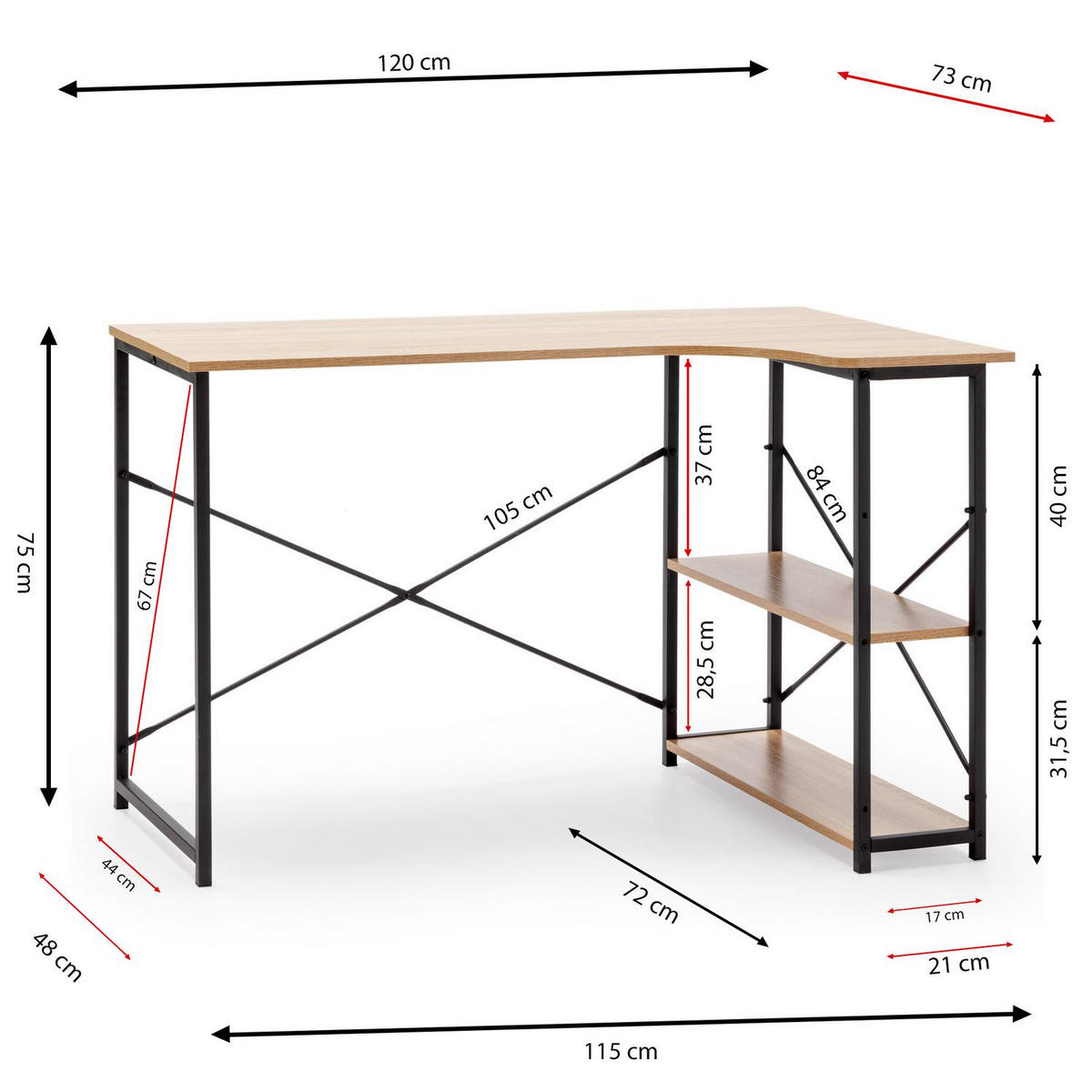 SCHREIBTISCH 120/73/75 Juani schwarz - Schwarz, Holzwerkstoff (73/120/75cm) - VS Venta-stock