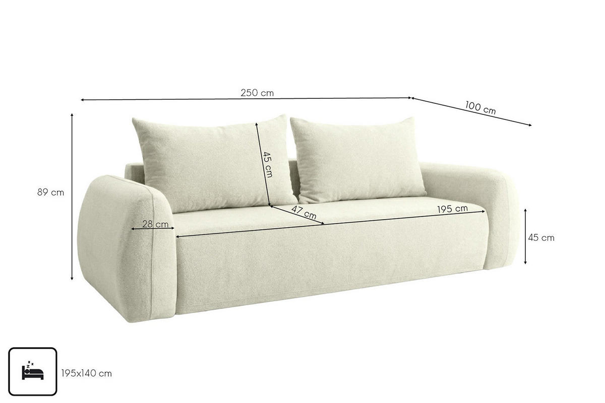 POHOVKA S Funkcí Spaní A Úložným Prostorem, Látka Doha, Ecru, HELA - ecru, dřevo (250/89/100cm) - Kaiser Möbel