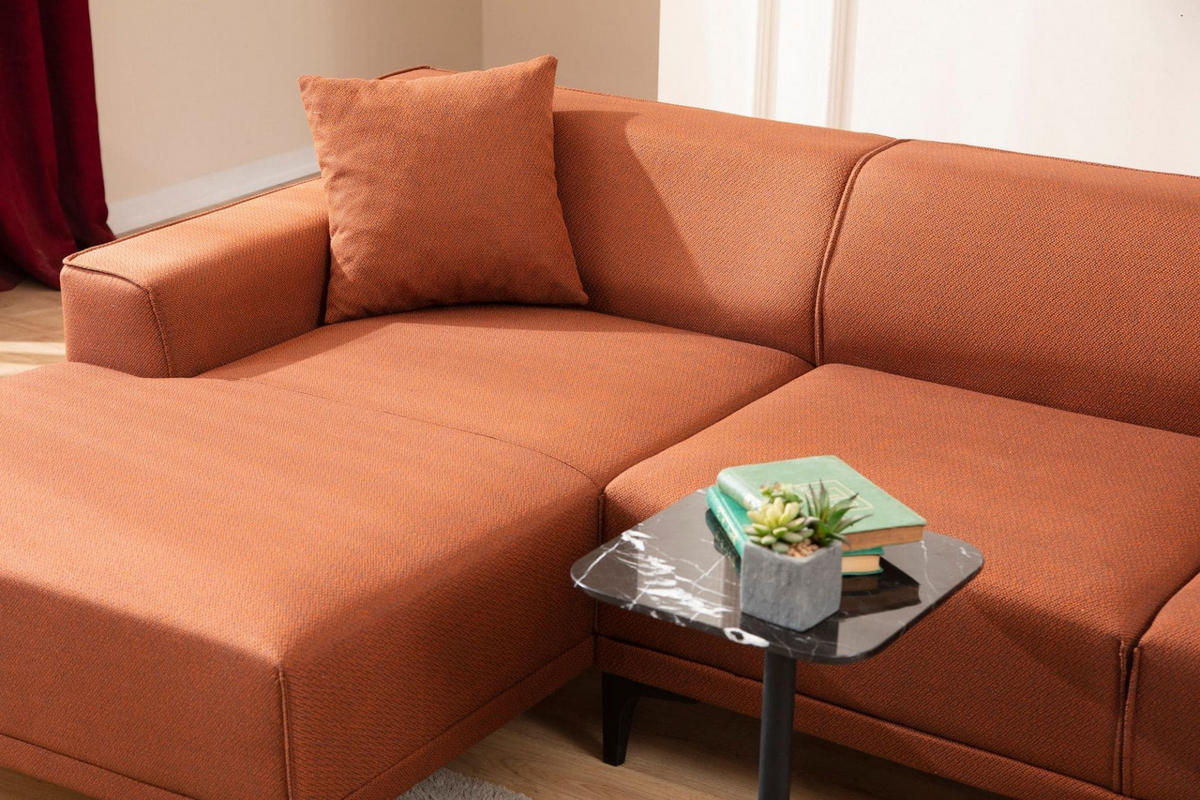 ECKSOFA modern inklusive Zierkissen - Schwarz/Orange, Holz/Kunststoff (250/145cm) - myHomelando
