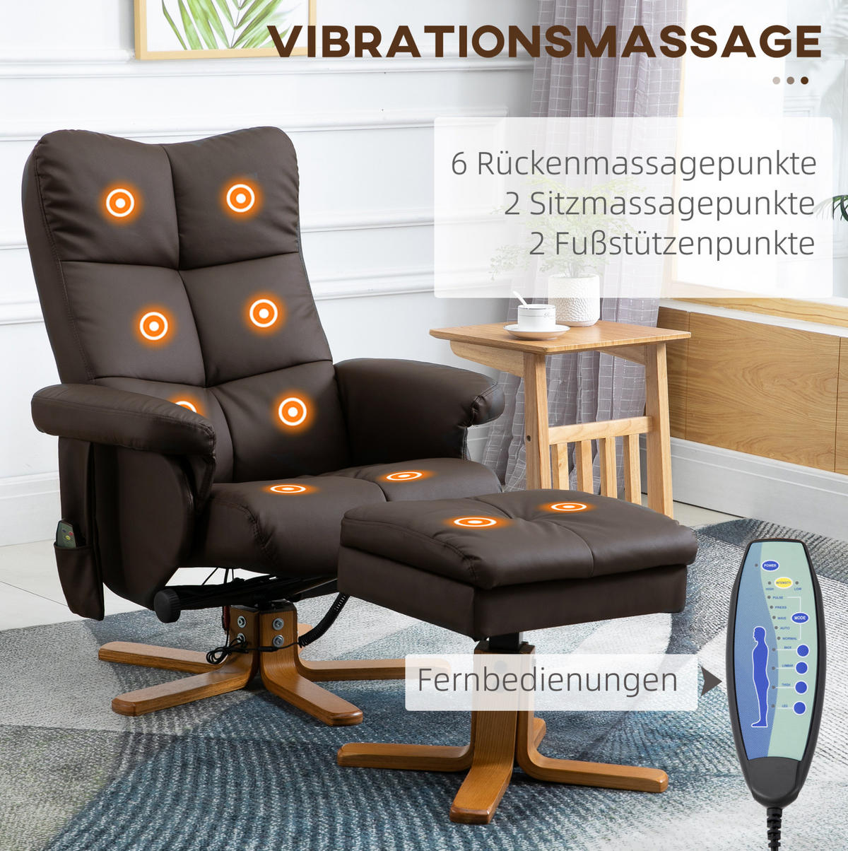 RELAXSESSEL 80/99/86 cm Braun aus Kunstleder mit Massagefunktion - Braun, Leder (86/99/80cm) - OKMYHOME