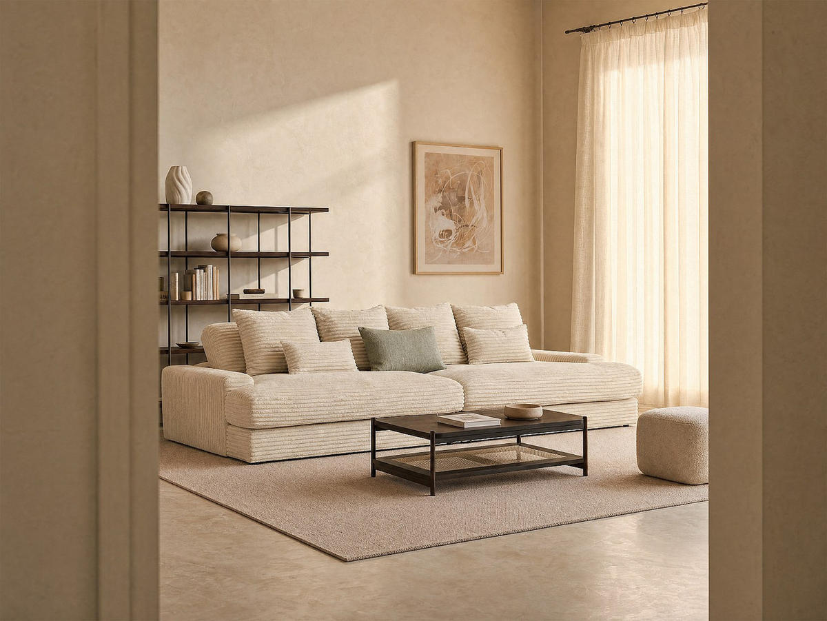 SOFA - 4 Personen - samt - beige Calazo - Beige, Kunststoff/Textil (266/88/153cm) - Vente-Unique