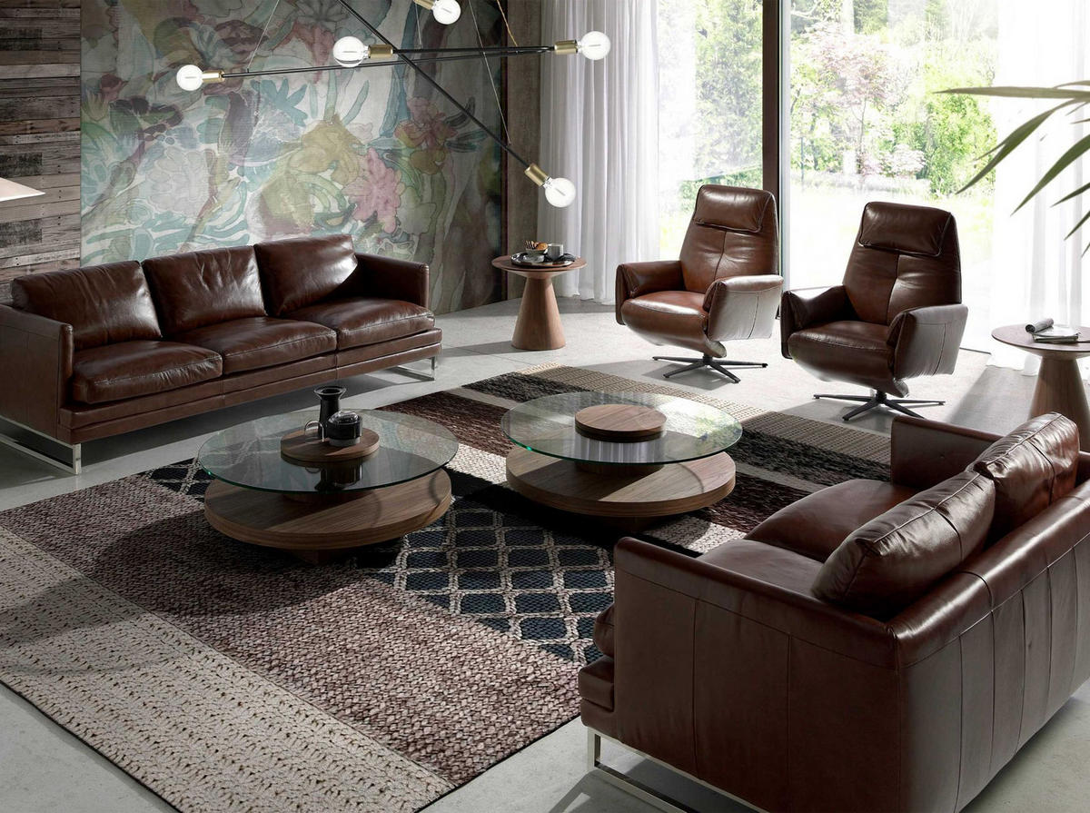 DREHSESSEL aus Leder, schokoladenbraun - Kastanienfarben/Dunkelbraun, Leder/Metall (79/108/83cm) - ANGEL CERDA