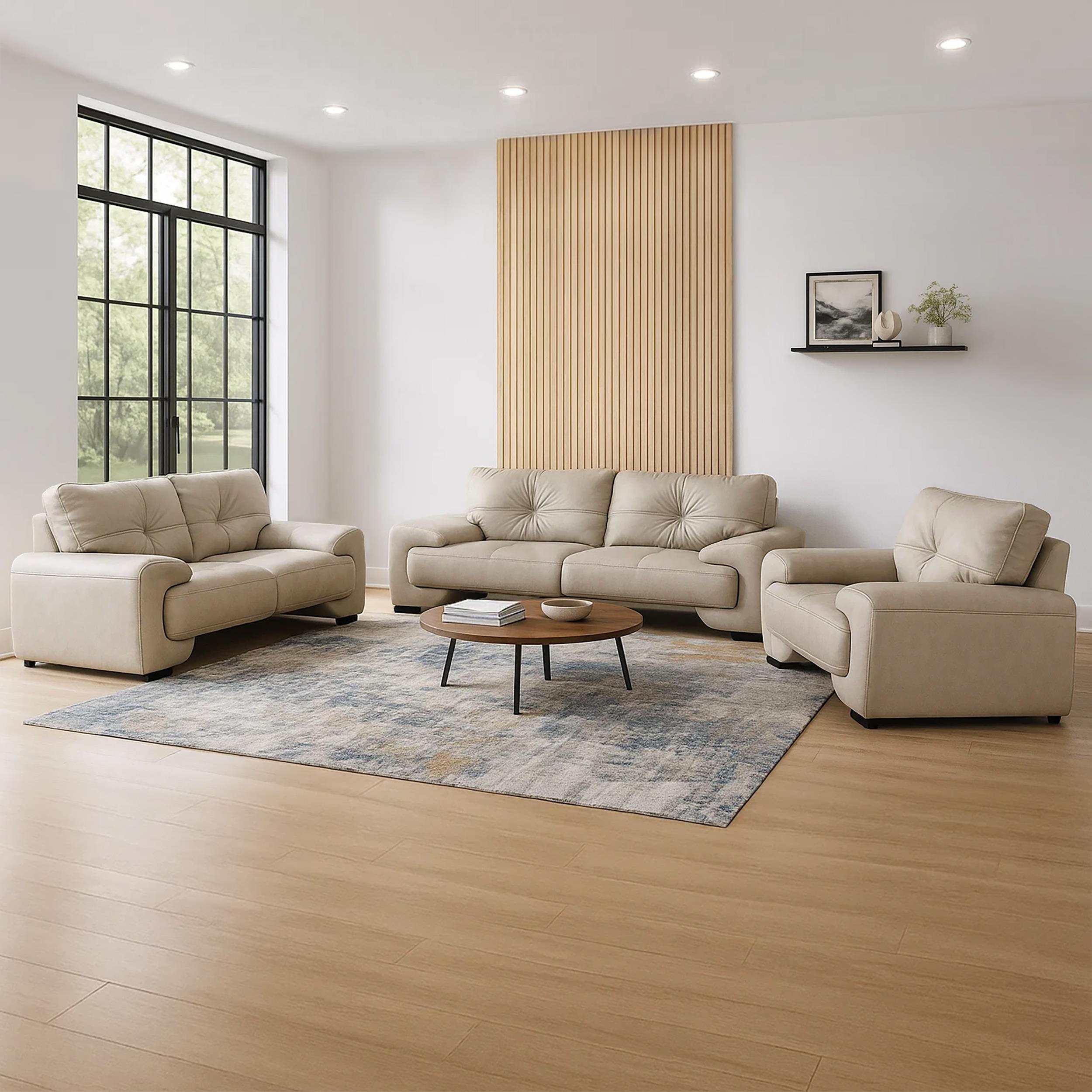 3-SITZER SOFA Omega aus Kunstleder, Beige - Beige/Schwarz, Leder (225/88/98cm) - Beautysofa