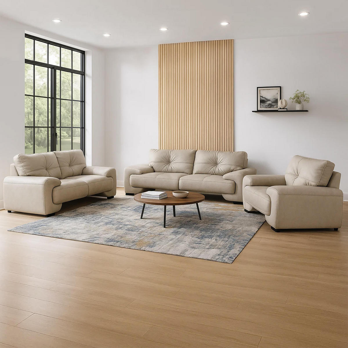 3-SITZER SOFA Omega aus Kunstleder, Beige - Beige/Schwarz, Leder (225/88/98cm) - Beautysofa