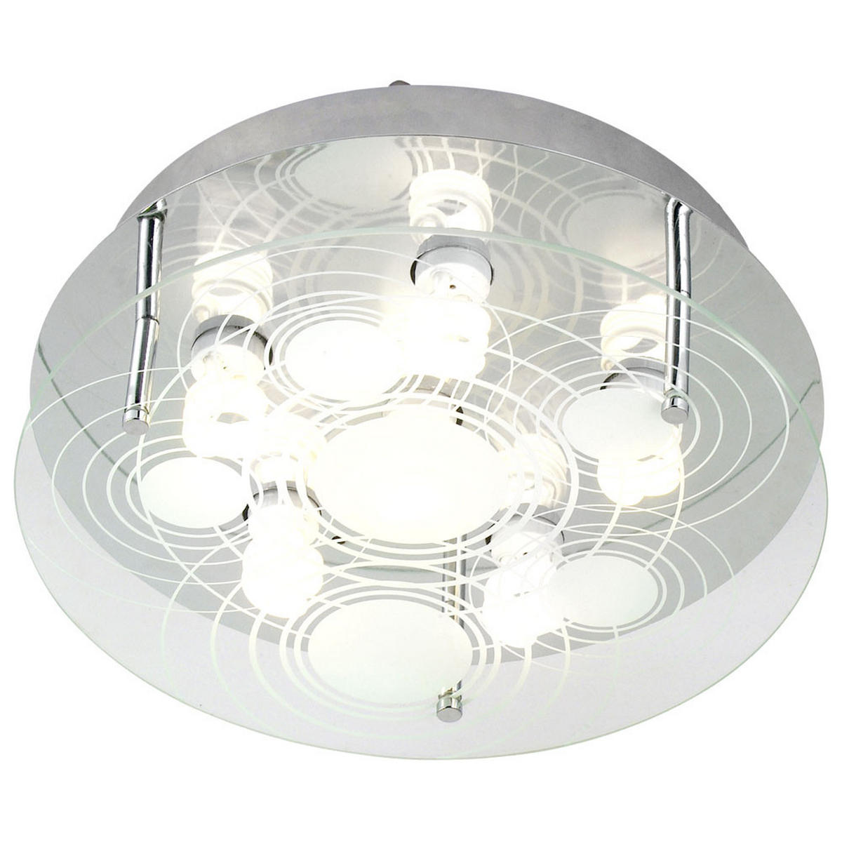 LED DECKENLEUCHTE Glas satiniert Silber - Silberfarben, Glas/Metall (33/33/12.5cm) - Globo Lighting