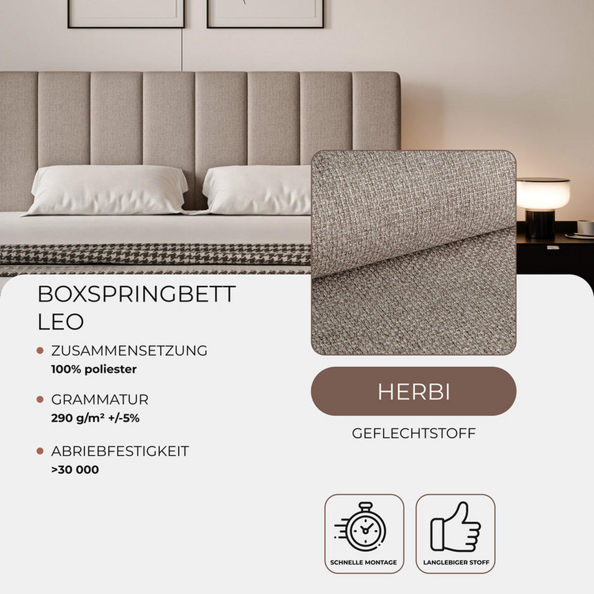BOXBETT LEO 200/200 cm mit Matratze und Topper, Cappuccino - Schwarz/Cappuccino, Holzwerkstoff/Kunststoff (200/200cm) - Idohome