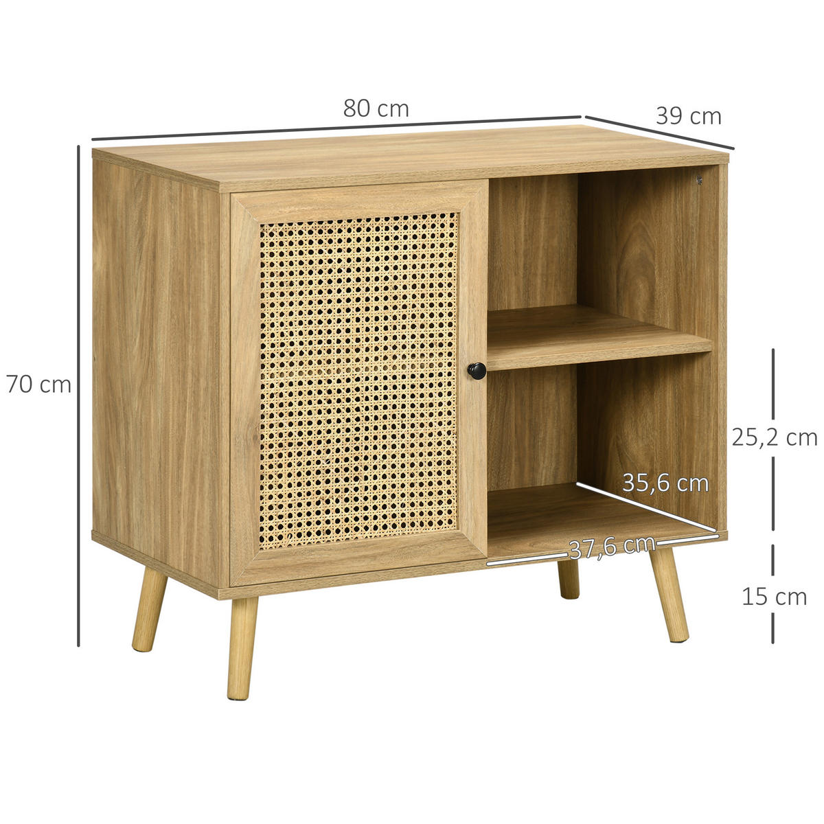 SIDEBOARD Holzoptik mit Rattan-Geflecht, 80/39/70 cm - Naturfarben, Holz (80/70/39cm) - PANGIVO