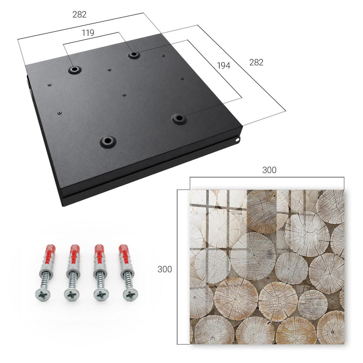 SCHLÜSSELBOX Schwarz 30x30 cm- Türöffnung nach rechts - Holzkreise - Beige, Metall (30/30/5cm) - TULUP