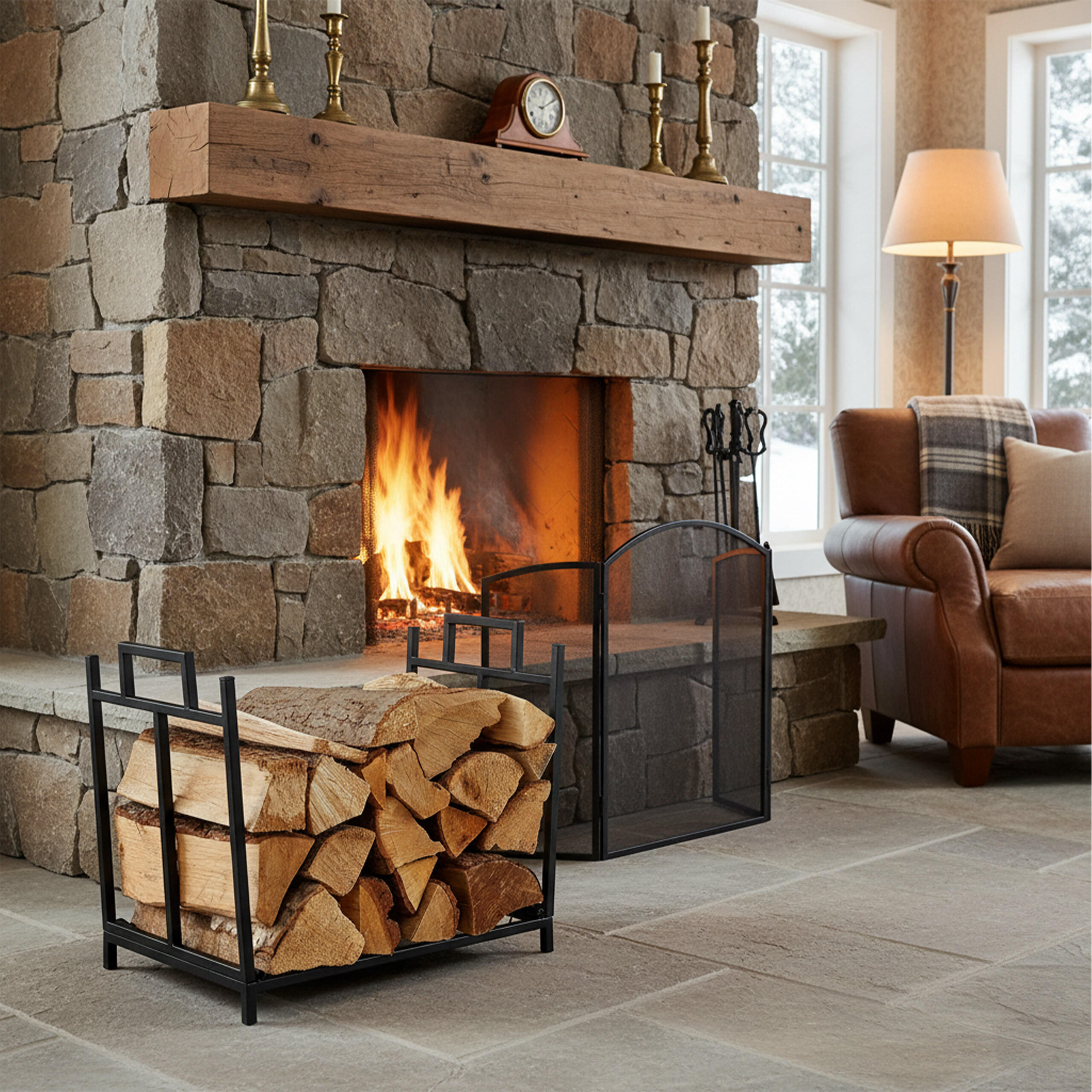 KAMINHOLZREGAL - Schwarz, Metall (45/41/33cm) - Relaxdays