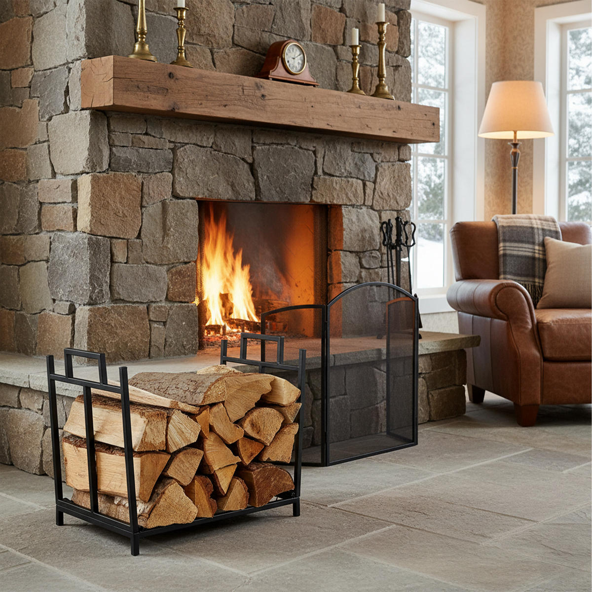 KAMINHOLZREGAL - Schwarz, Metall (45/41/33cm) - Relaxdays