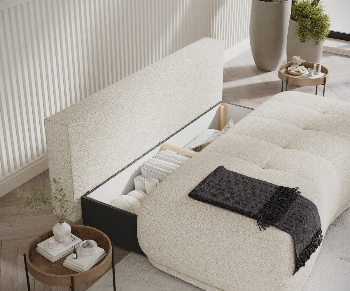 SCHLAFSOFA Cirrus Creme Plüschstoff - Creme/Schwarz, Holz/Holzwerkstoff (206/95/105cm) - Maison de Reve