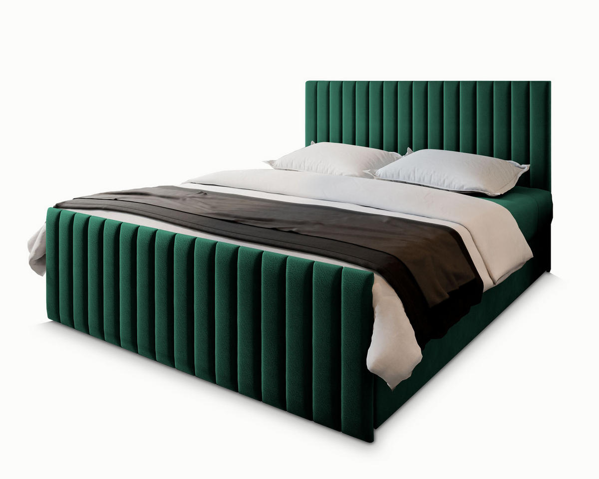 BOXBETT ARION 160x200 cm mit Matratze und Topper, H2+H3 - Grün - Grün, Holz (160/200cm) - MASSENO