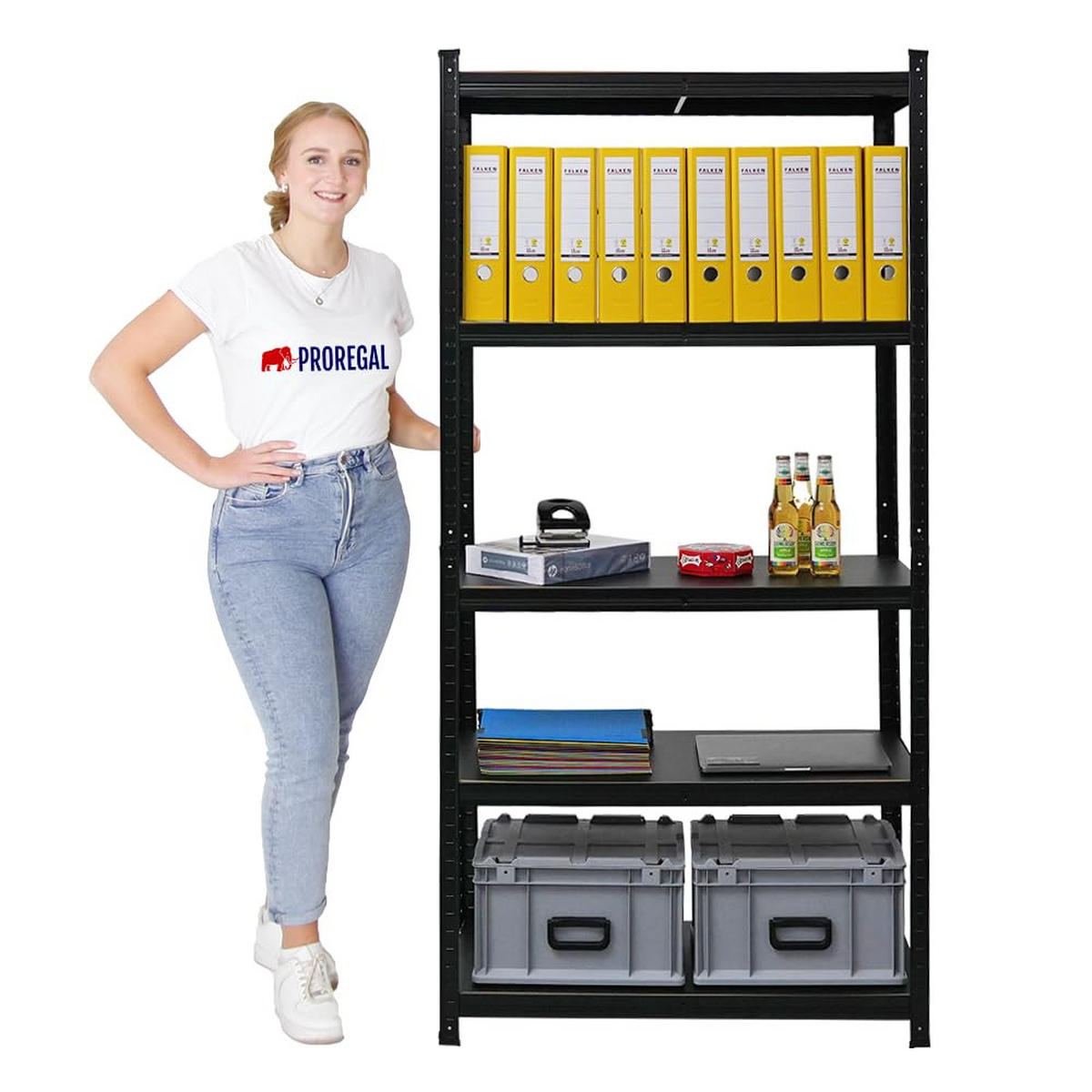 WOHNREGAL Ragnar 180x90x40 cm Fachlast 100 kg Matt Schwarz - Schwarz, Metall (90/180/40cm) - PROREGAL
