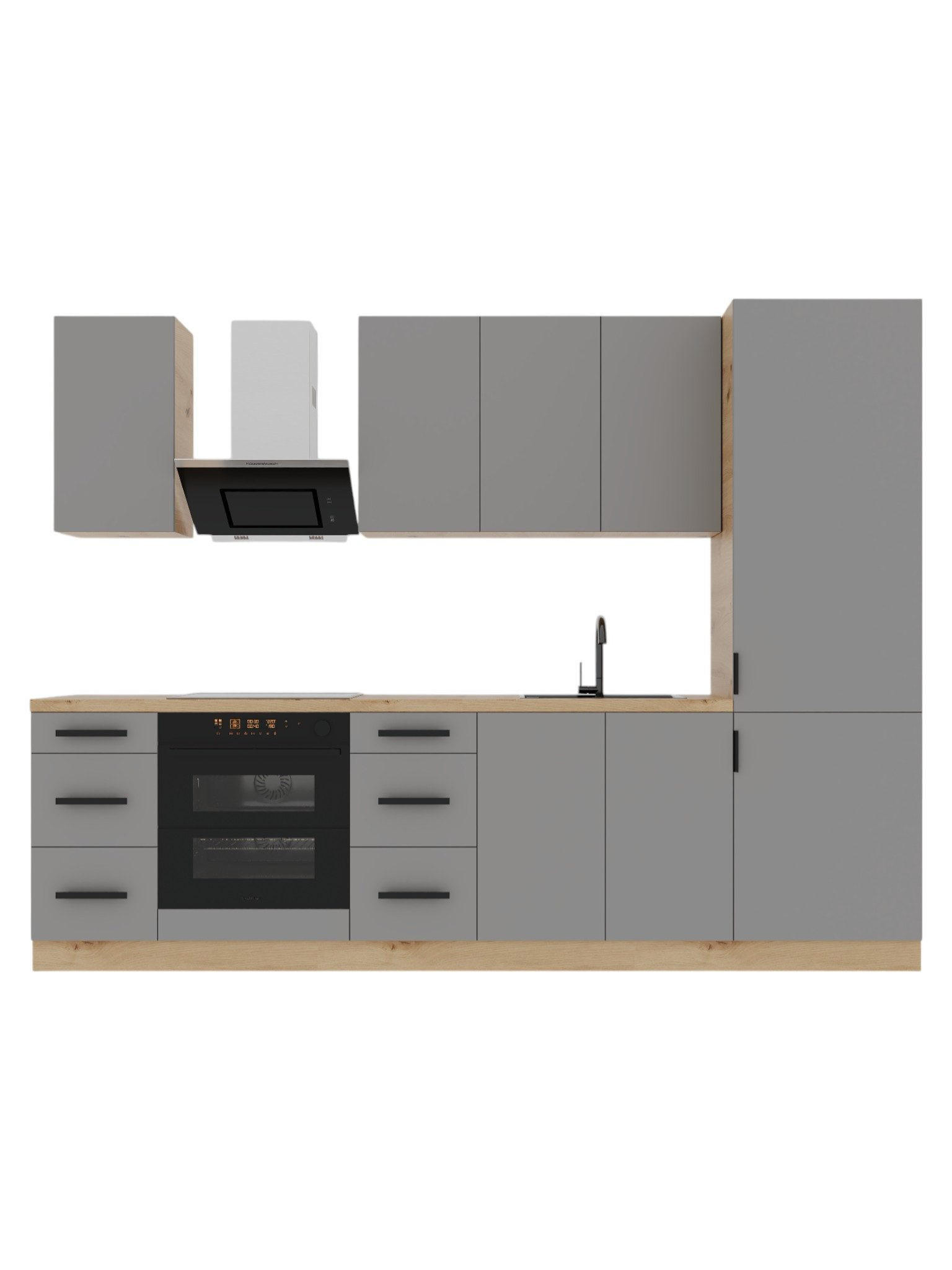 KÜCHENZEILE 280 cm – Nexa K77-G280 – in Beige / Matt - Beige/Schwarz, Holz/Metall (280/212/58cm) - ROYAL24_MARKT
