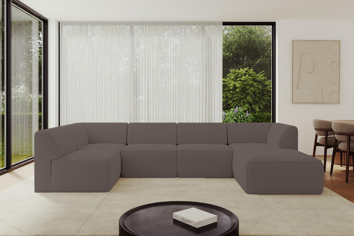 WOHNLANDSCHAFT Ottomane Rechts MOVO-L 345x180x78 cm Braun Bouclé - Braun, Holzwerkstoff/Kunststoff (180/78/345cm) - ALTDECOR