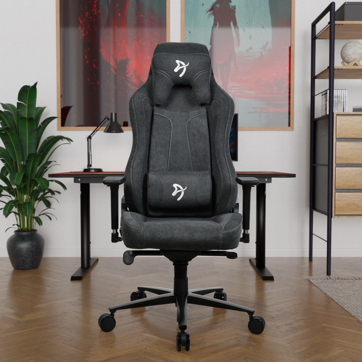 GAMINGSTUHL Vernazza Soft Fabric™ Dunkelgrau - Dunkelgrau/Schwarz, Textil/Metall (68/135/50cm) - Arozzi