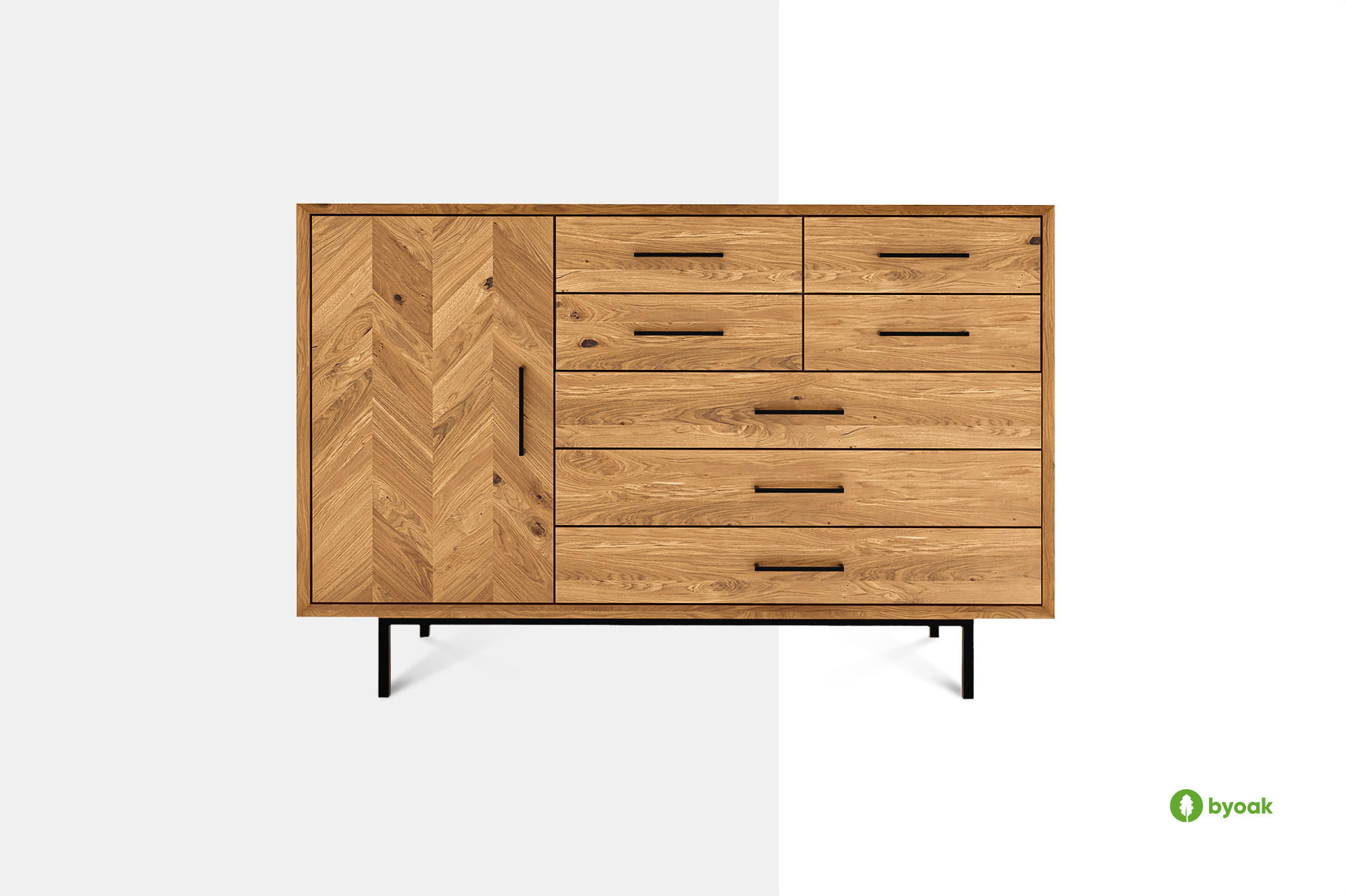 KOMMODE BREIT LEON Wildeiche - Wildeiche, Holz (144/95/45cm) - byoak