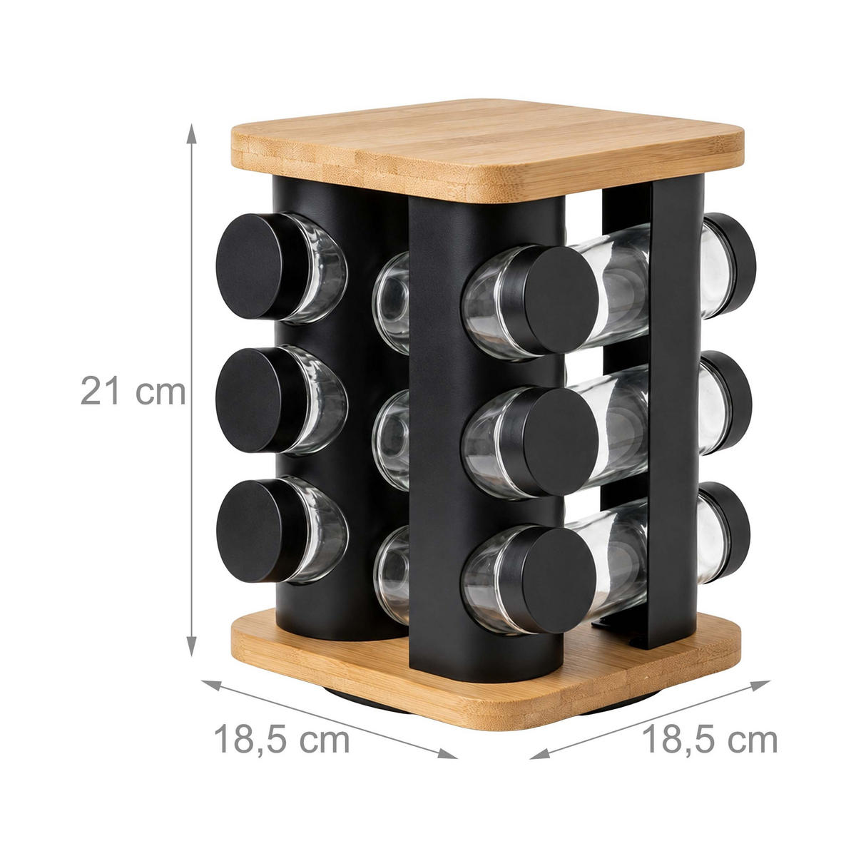 GEWÜRZKARUSSELL Schwarz 12er-Set drehbar - Multicolor, Glas/Holz (18.5/21/18.5cm) - Relaxdays