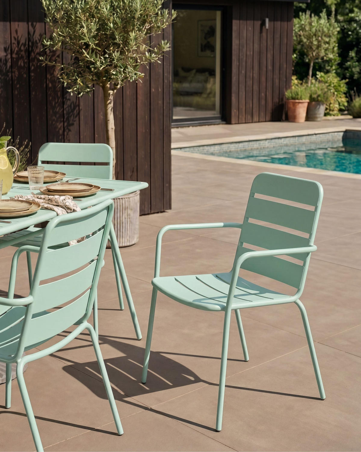 GARTENSTUHL 6er Set Metall Mintgrün Terenzo - Mintgrün, Metall (53/86/59cm) - Beliani