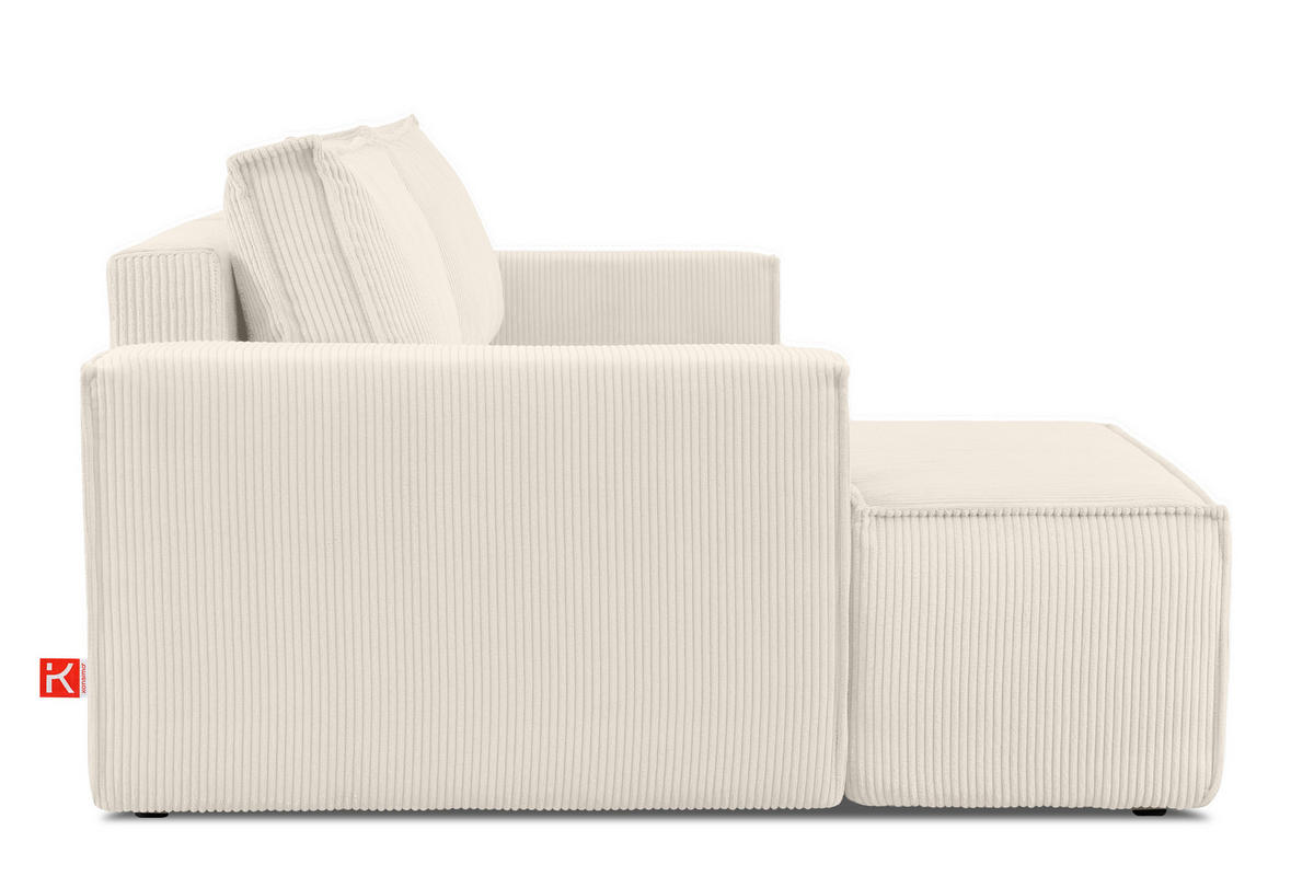 ECKSCHLAFSOFA-LINKS NAPI in Pet Friendly Cord-Stoff, ecrufarben - Creme/Schwarz, Textil (262/148cm) - KONSIMO®