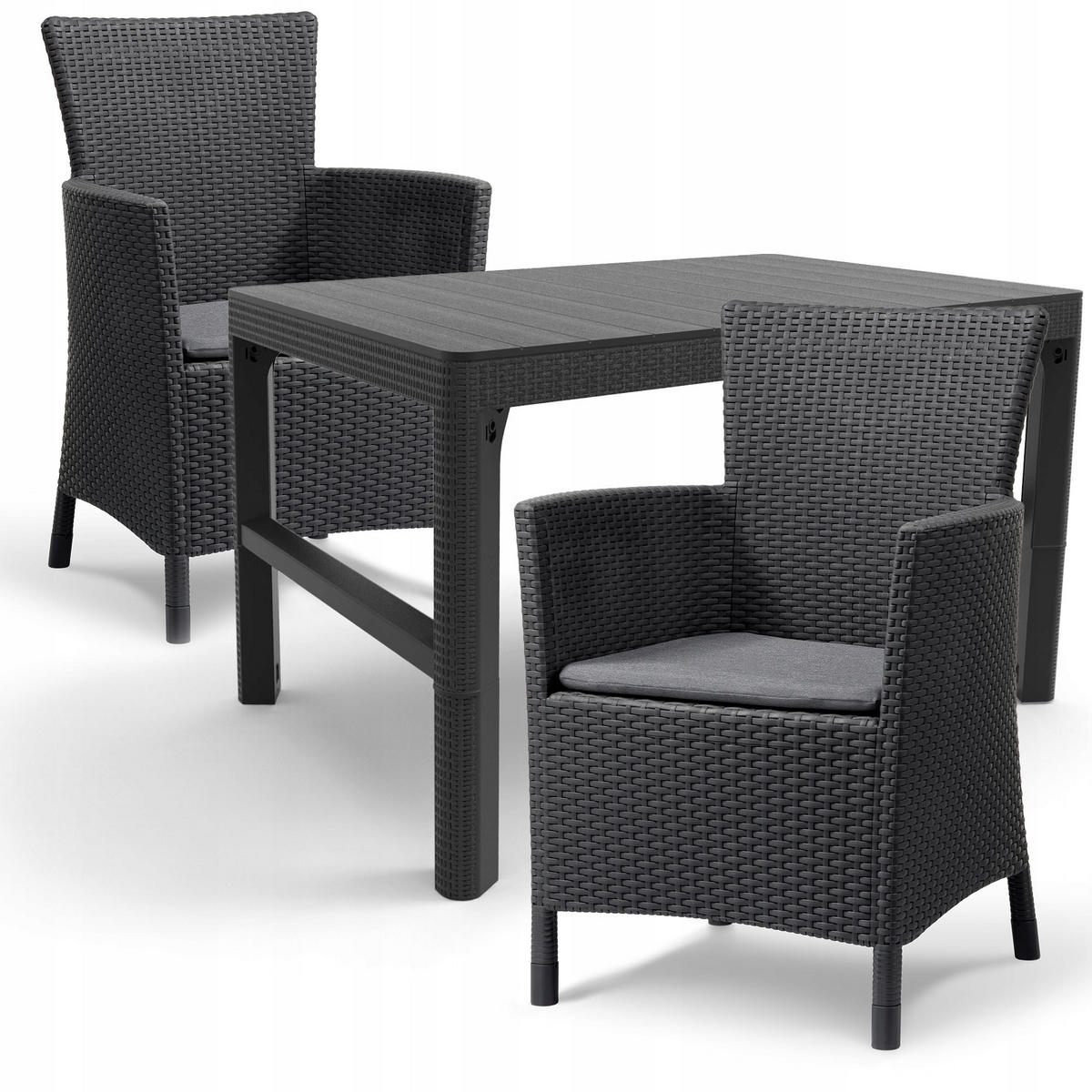 GARTENMÖBEL-SET, 2 Stühle + Tisch, Graphit - Graphitfarben, Kunststoff (60/62cm) - KADAX