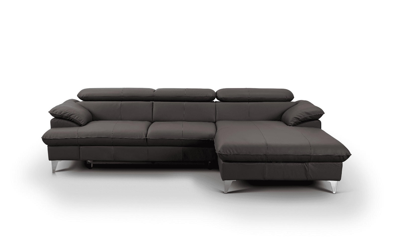 ECKSOFA mit Schlaffunktion und Bettkasten, Echtleder - Chromfarben/Dunkelbraun, Leder/Holz (167/254cm) - Cotta