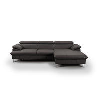 ECKSOFA mit Schlaffunktion und Bettkasten, Echtleder - Chromfarben/Dunkelbraun, Leder/Holz (167/254cm) - Cotta