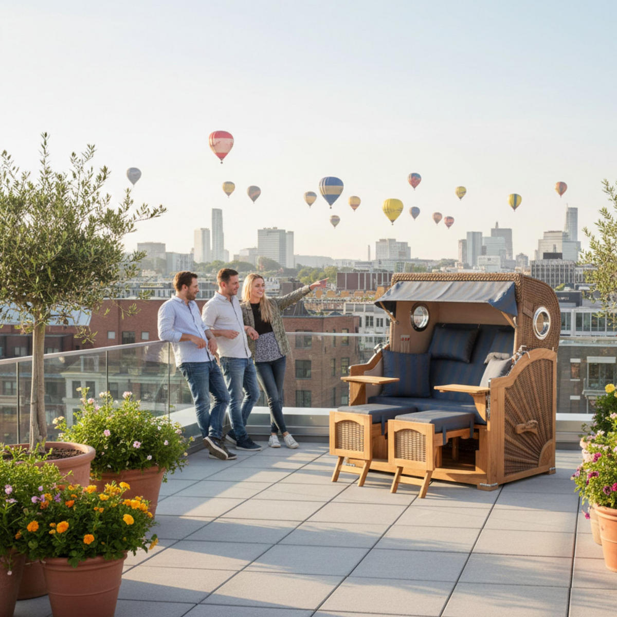 STRANDKORB XXL Düne Grande Teak Banana - Blaugrau/Braun, Metall (142/170/95cm) - Mr. Deko