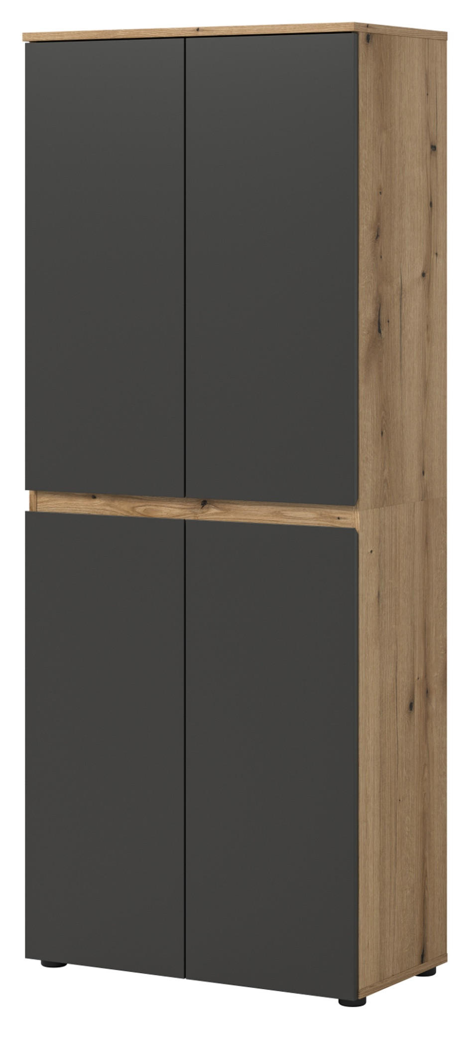 MEHRZWECKSCHRANK grau, Evoke Eiche 70 x 175 cm, Stauraumschrank 4-türig mit 9 Fächern - Eichefarben/Schwarz, Holzwerkstoff/Kunststoff (70/175/37cm) - Inn.Furn