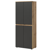 MEHRZWECKSCHRANK grau, Evoke Eiche 70 x 175 cm, Stauraumschrank 4-türig mit 9 Fächern - Eichefarben/Schwarz, Holzwerkstoff/Kunststoff (70/175/37cm) - Inn.Furn