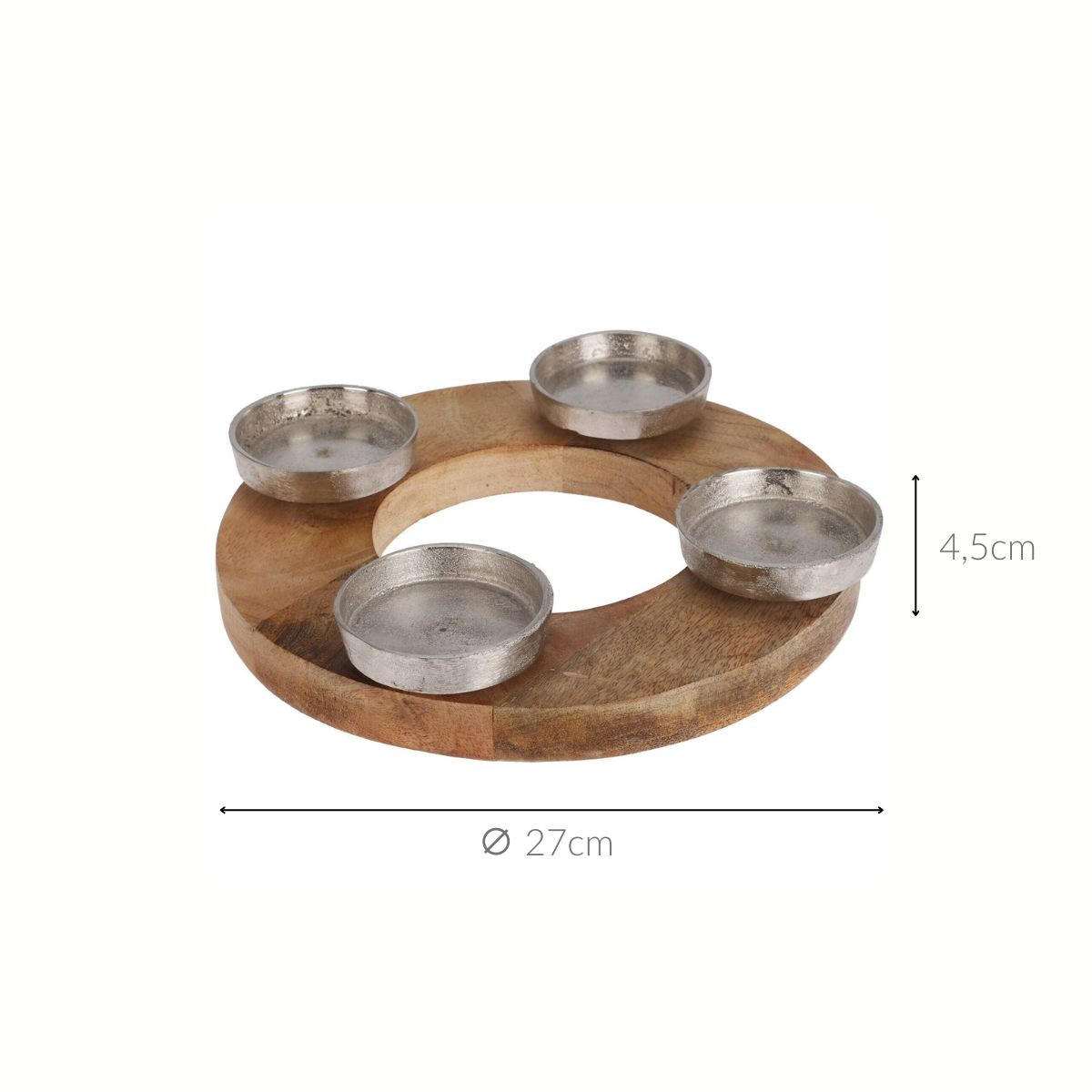 TEELICHTHALTER Mangoholz/Aluminium Ø 27 cm - Braun, Holz (27/4.5cm) - Home Styling Collection