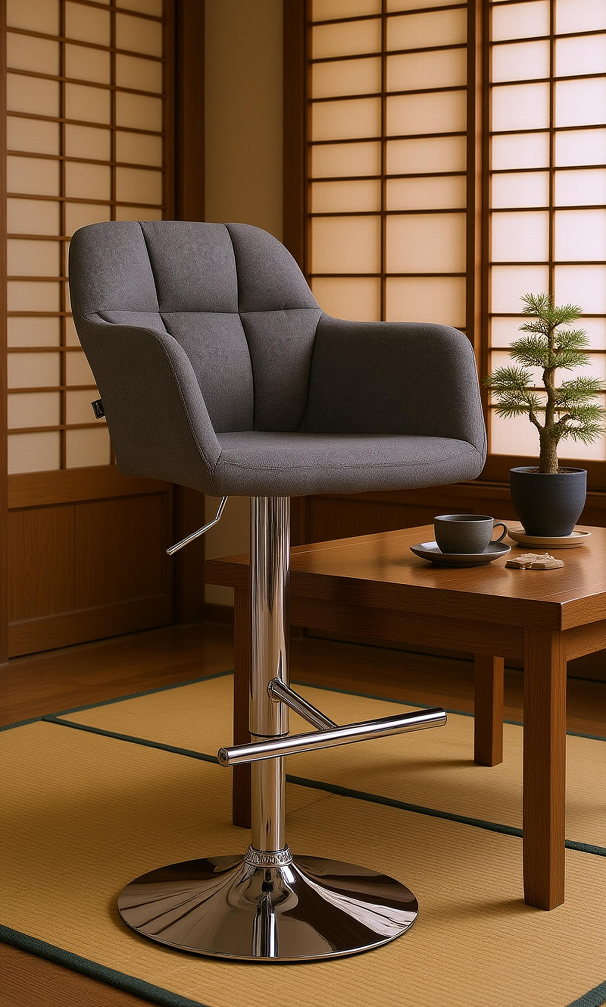 BARHOCKER Nardo Stoff chrom dunkelgrau - Chromfarben/Dunkelgrau, Textil/Metall (57/118/59cm) - TPFLiving