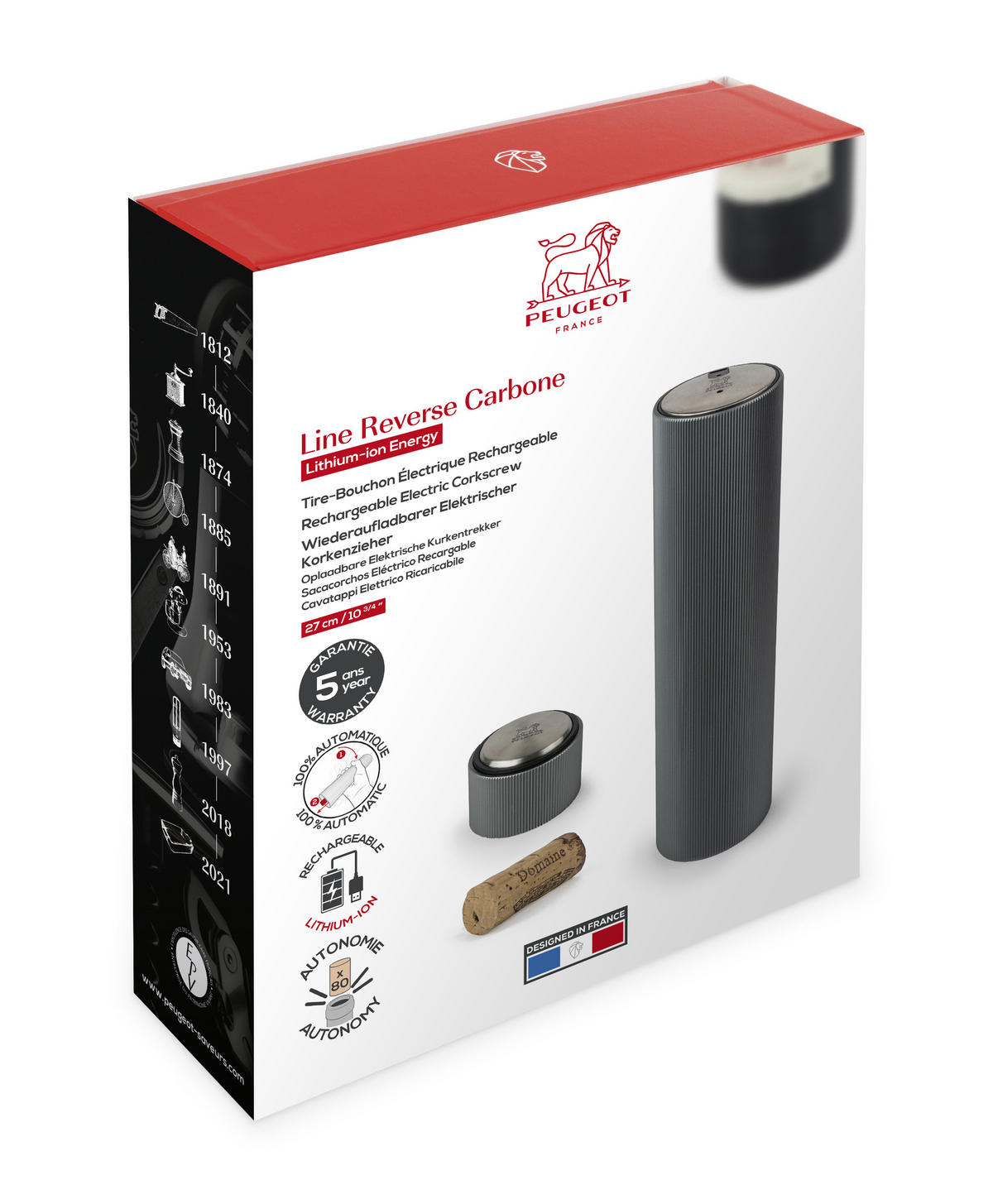 KORKENZIEHER Elektrisch Line Reverse 21cm Carbon - Grau, Metall (5.5cm) - PEUGEOT