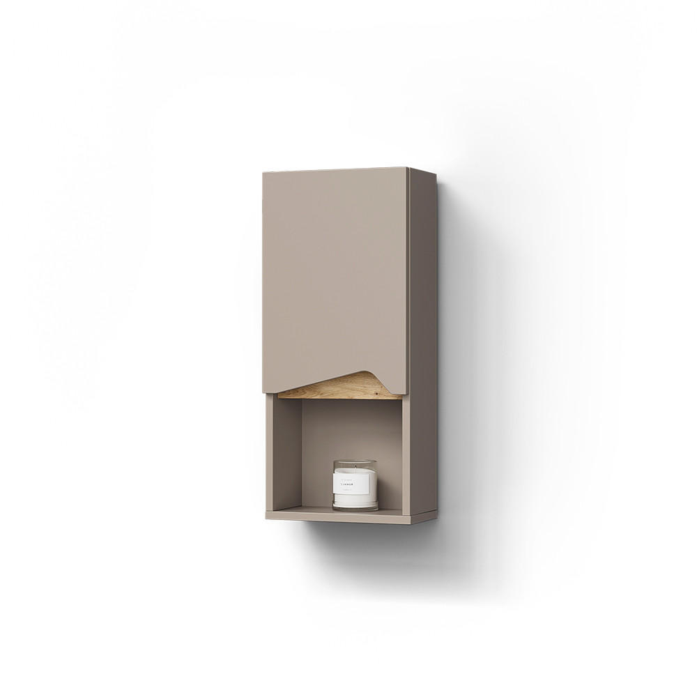 BADSCHRANK Timavo Greige 30 x 67 cm mit Tür und offenem Fach - Greige, Holzwerkstoff (30/67/17cm) - Livinity®