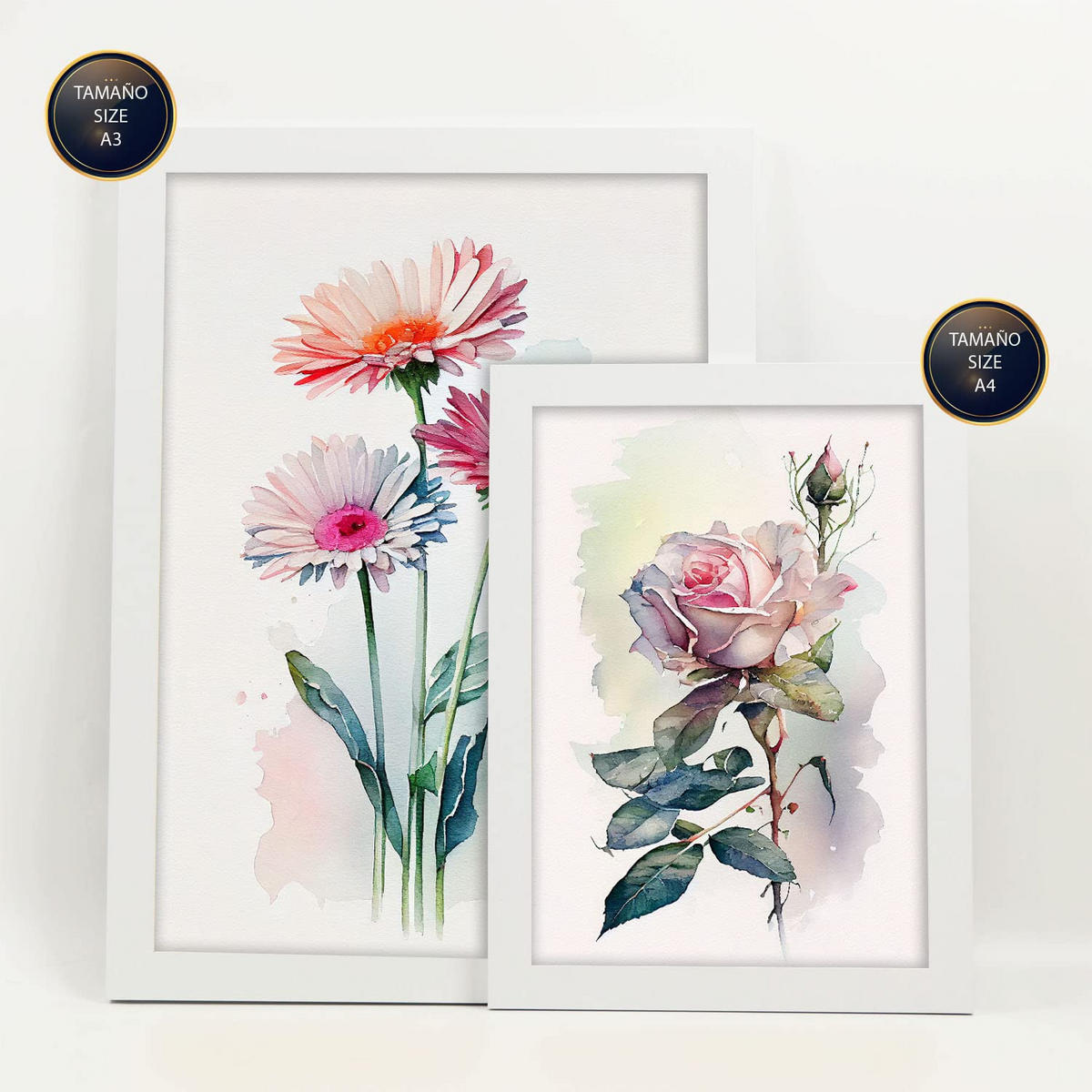 POSTER Set Mit 6 Rosen Größe A3 & A4 Weißer Rahmen - Weiß, Papier (29.7/1cm) - Nacnic