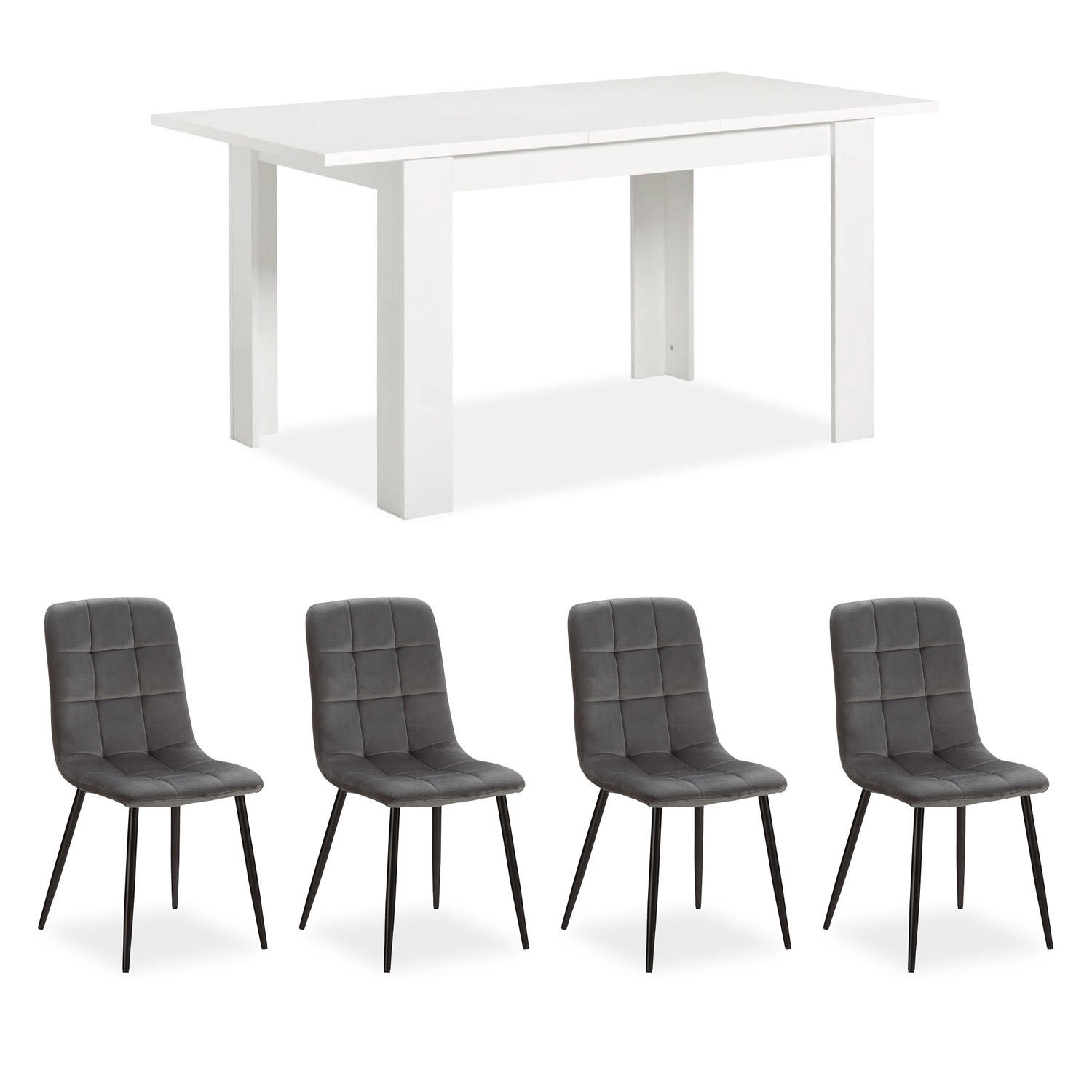 TISCHGRUPPE 120-153/80 cm weiß mit 4 Stühle Samt Grau - Weiß/Grau, Holz/Textil (80/88/120cm) - Homestyle4u