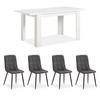 TISCHGRUPPE 120-153/80 cm weiß mit 4 Stühle Samt Grau - Weiß/Grau, Holz/Textil (80/88/120cm) - Homestyle4u