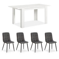 TISCHGRUPPE 120-153/80 cm weiß mit 4 Stühle Samt Grau - Weiß/Grau, Holz/Textil (80/88/120cm) - Homestyle4u