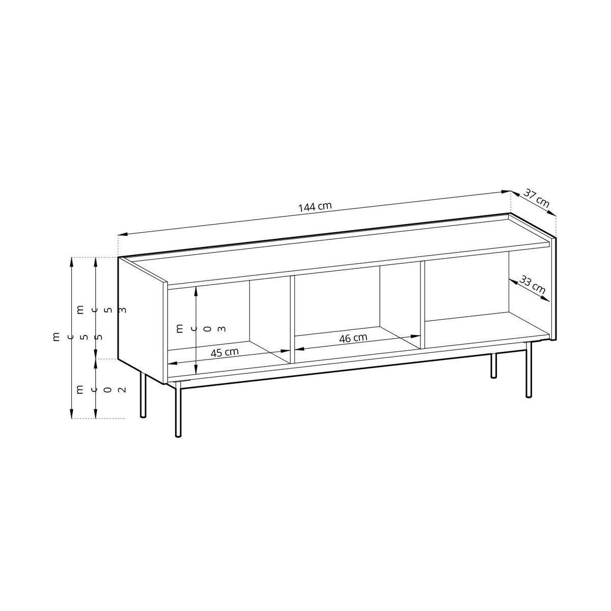 TV-SCHRANK : Korpus und Front: Ziegel, Linea-Eiche TOP, 144 x 55 x 37 cm - Rot, Holzwerkstoff/Metall (144/55/37cm) - 3XE LIVING