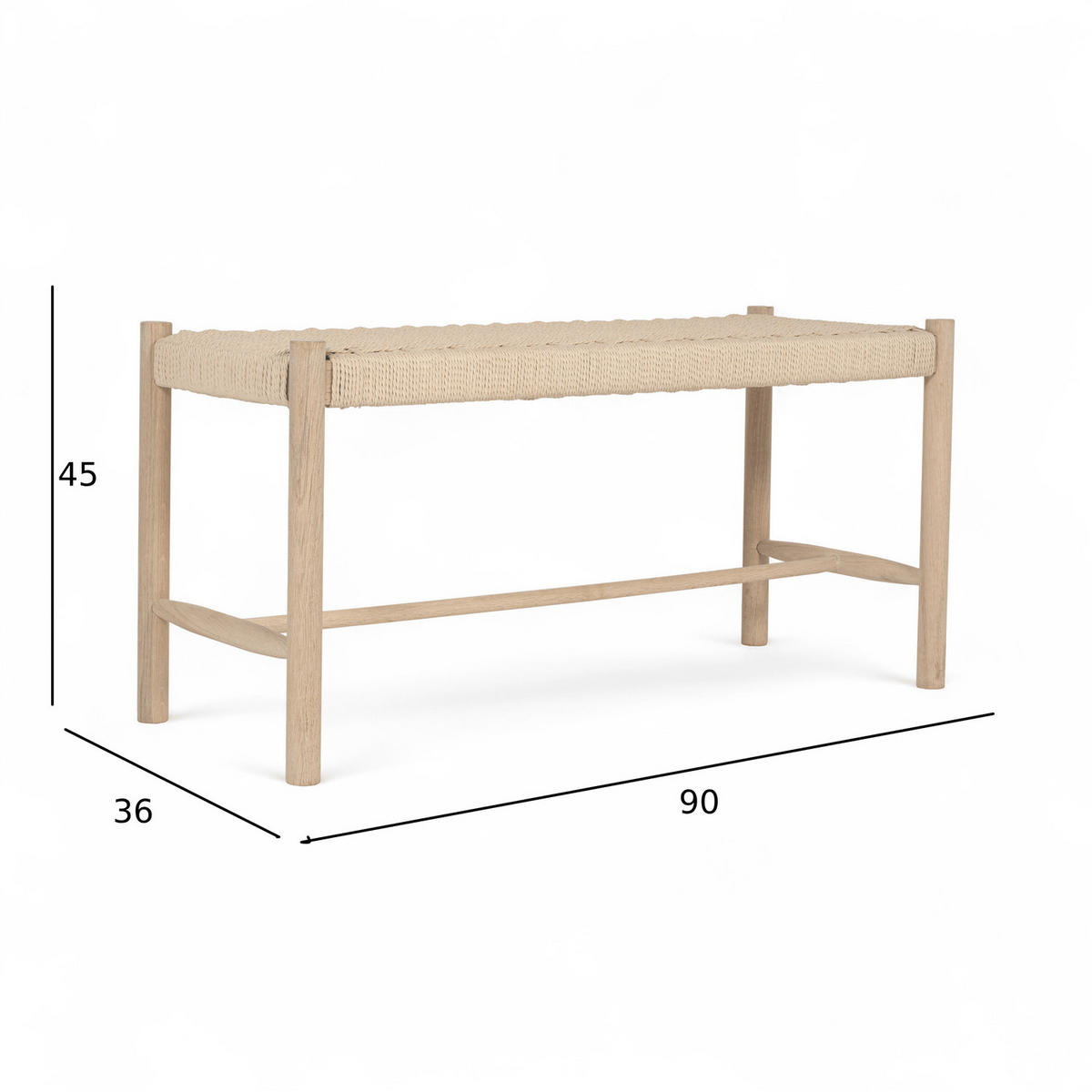 SITZBANK 90/36/45 cm Rattan / Eiche Eiche bianco - Eiche Bianco/Eichefarben, Holz/Papier (90/45/36cm) - Furnhouse