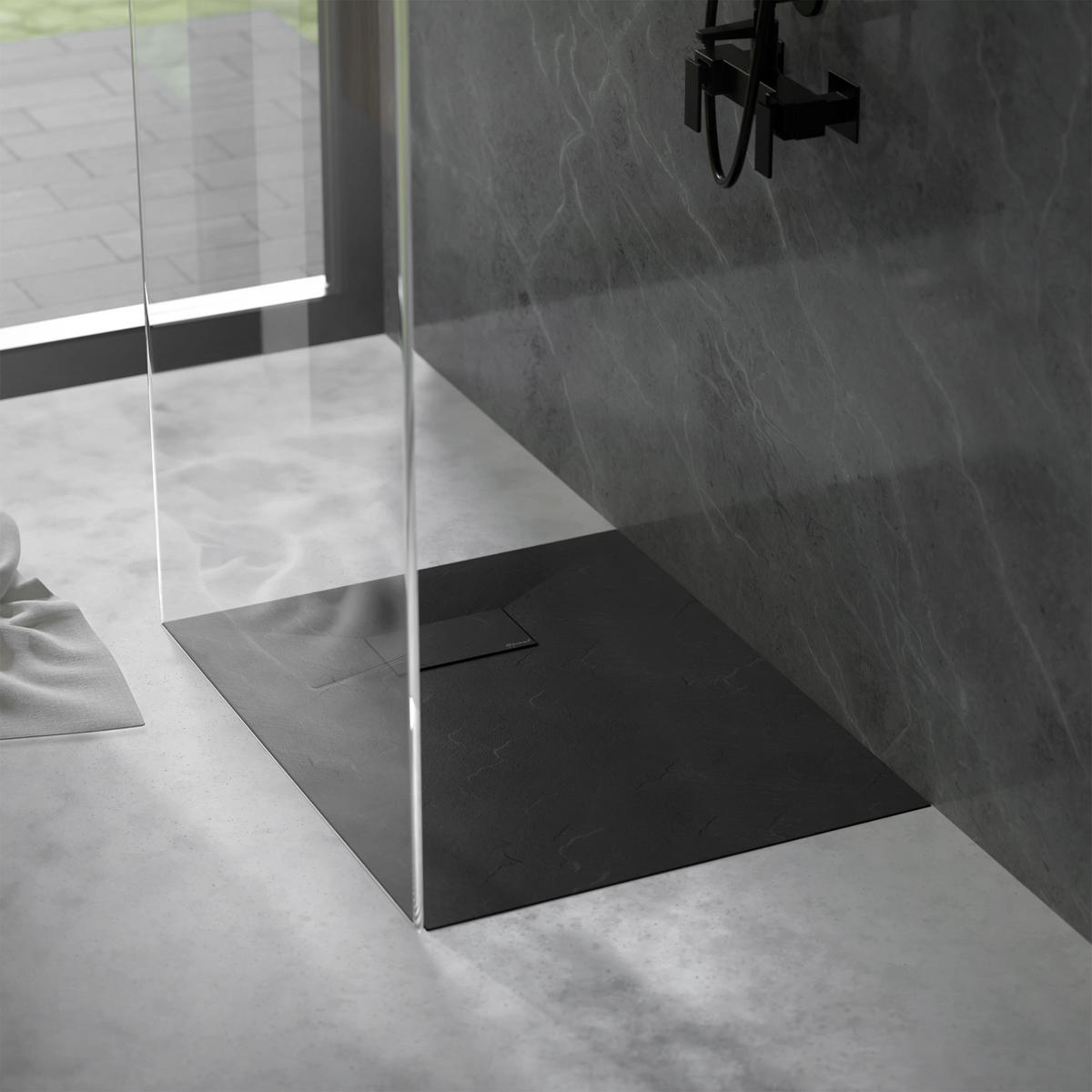 DUSCHWANNE 90x70 cm Schwarz mit Ablaufgarnitur aus SMC - Schwarz, Kunststoff (70/3/90cm) - LuxeBath
