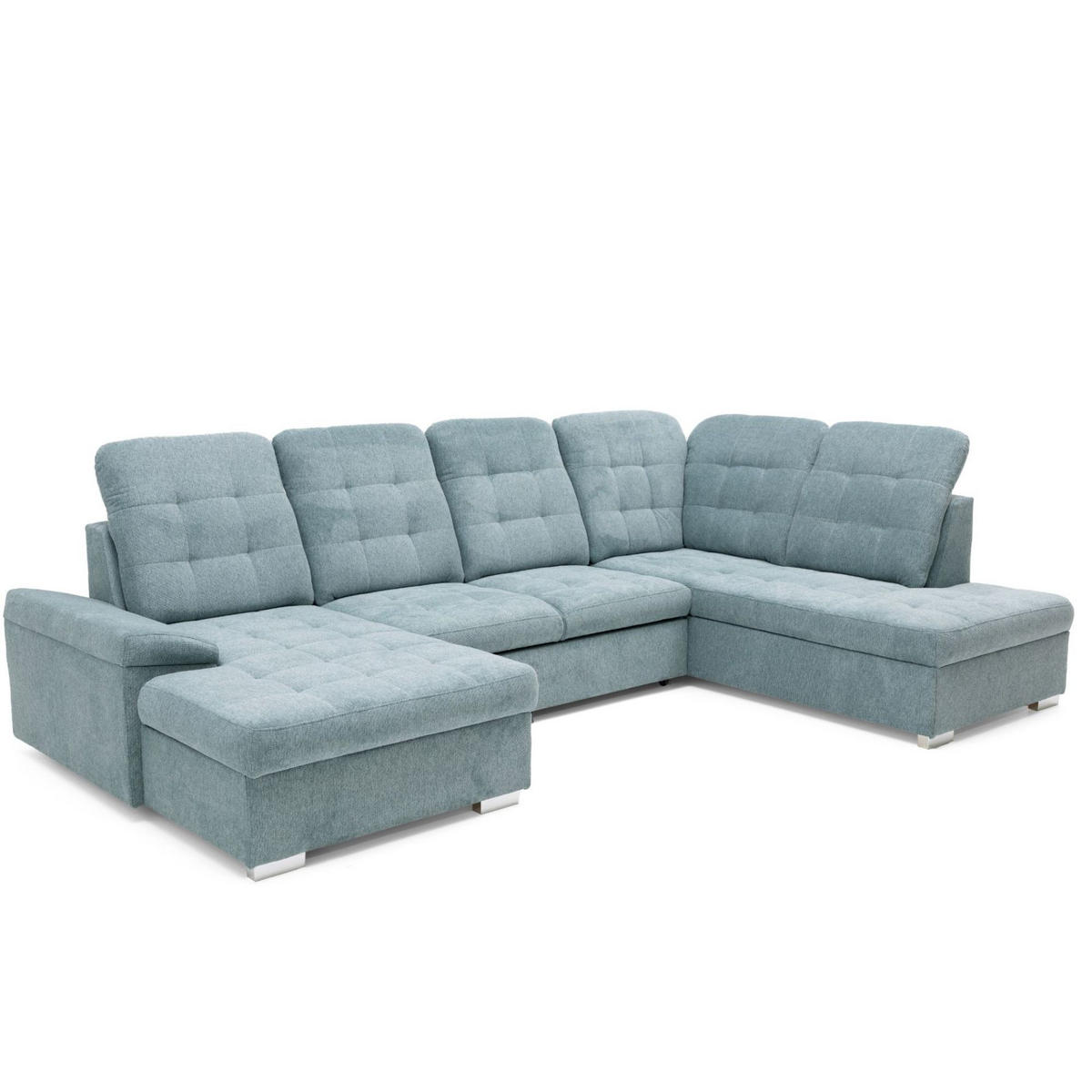 ECKSOFA U-Form OLIVIA U Rechts mit Schlaffunktion 124x257 Velours Blaugrau - Silberfarben/Blaugrau, Holz/Kunststoff (202/103/320cm) - Muffo