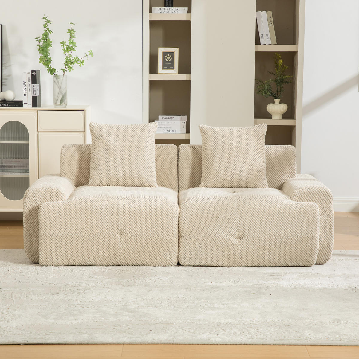2-SITZER SOFA Chenille Light Khaki mit Kissen - Hellbraun, Textil (190/75/89cm) - WISHDOR