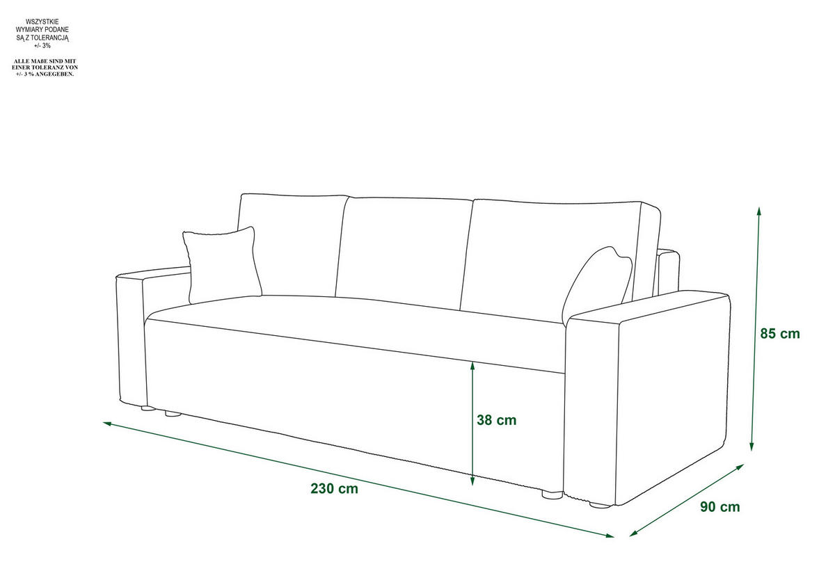 SOFA AMBRO Poso 55 mit Schlaffunktion, Hellgrau, Sofa mit Stauraum - Grau, Textil (90/85/230cm) - Bedante