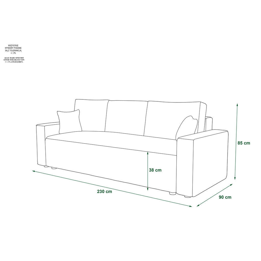 Thumbnail - Bedante Sofa, Dunkelgrau, Textil, 90x85x230 cm, Oeko-Tex® Standard 100, Wohnzimmer, Sofas & Couches, Sofas, 3-Sitzer Sof...