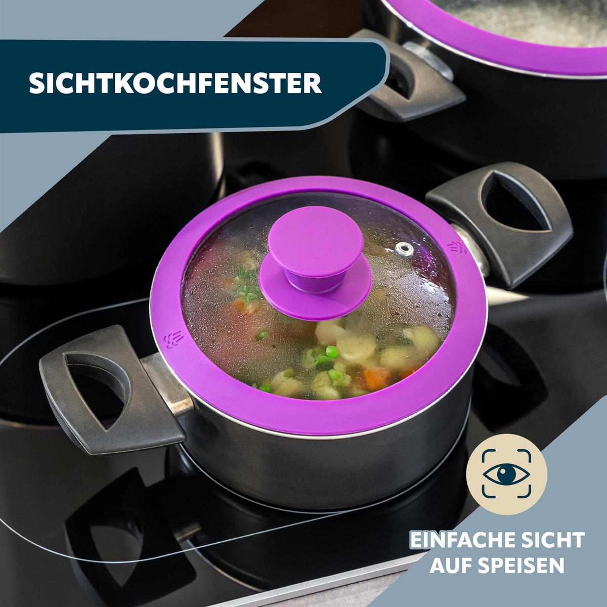 GLASDECKEL mit Silikonrand 20 cm lila - Lila, Glas (20/20/4cm) - bremermann