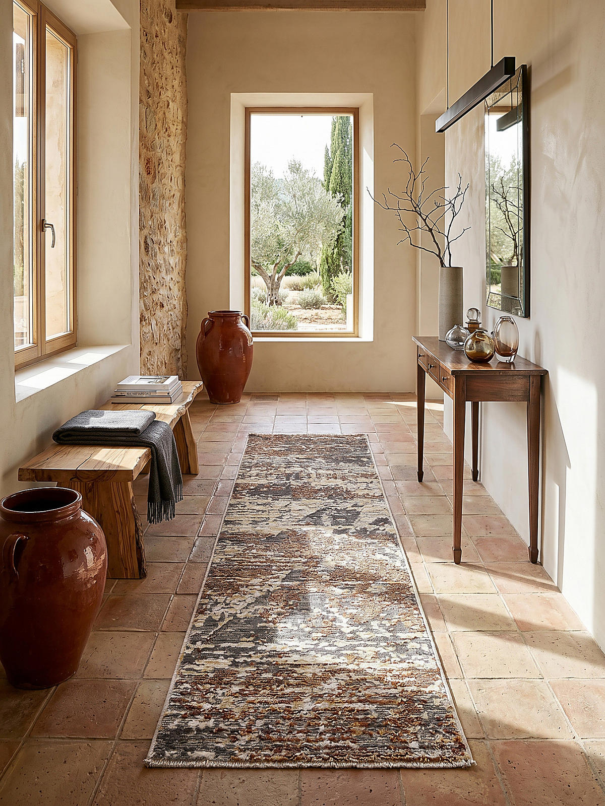 TEPPICH Kurzflor Modern Abstrakte Motive, Wohnzimmer Erdtöne Läufer 60x230 - Braun, Textil (230/60cm) - KADIMA DESIGN